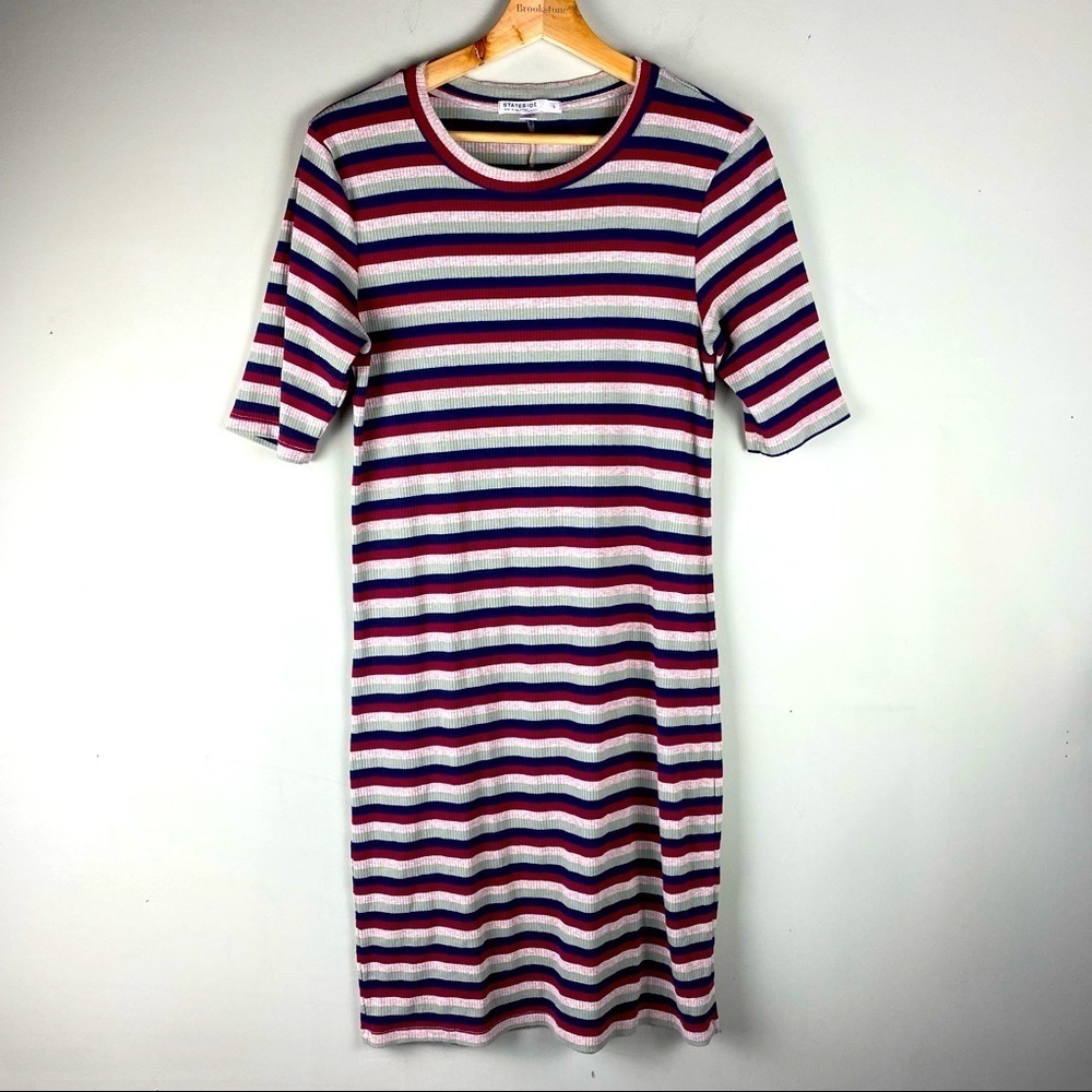Stateside: Bodycon Striped Cycle Court Mini Ribbed T-Shirt‎ Dress Size Large